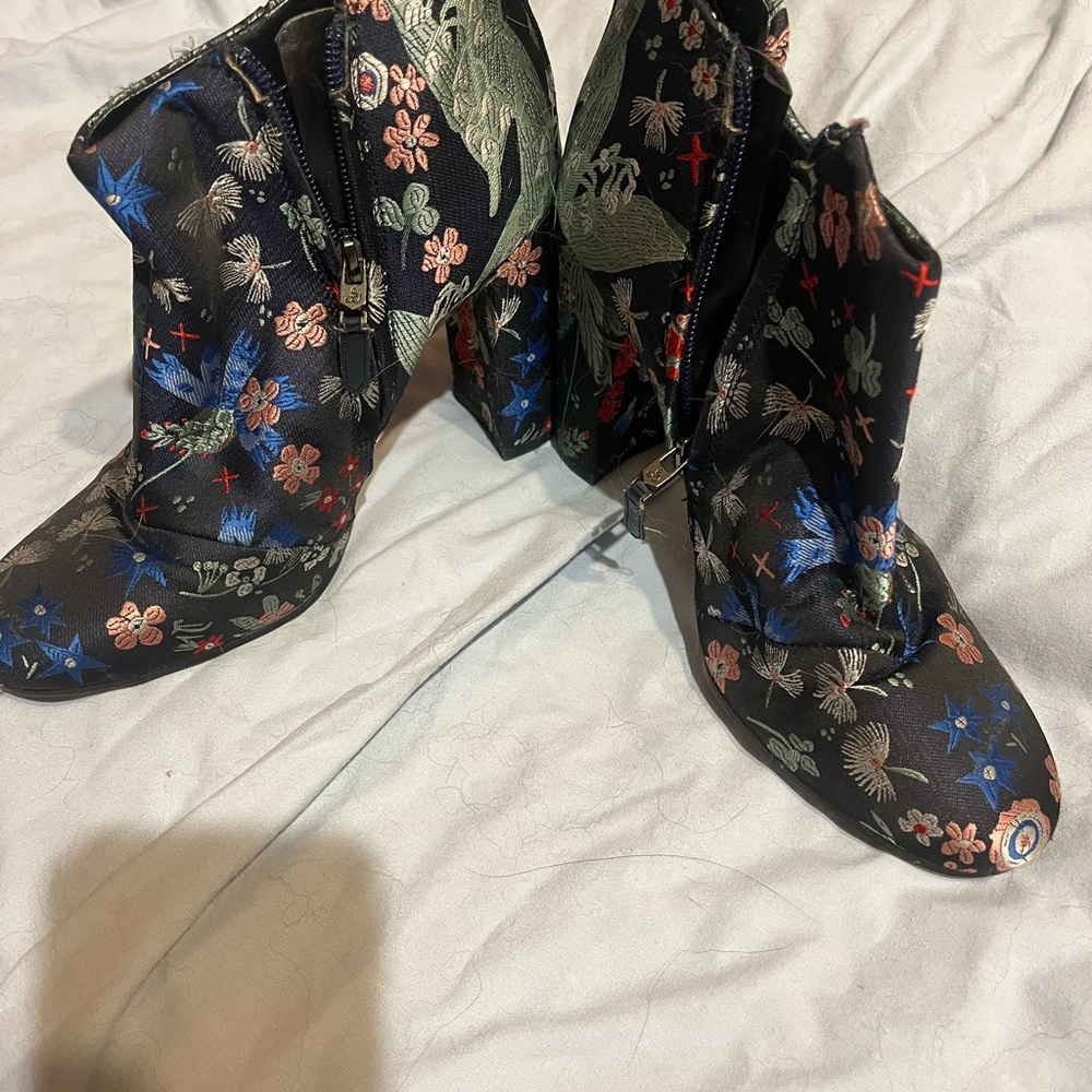 Sam Edelman Black Floral Heeled Boots